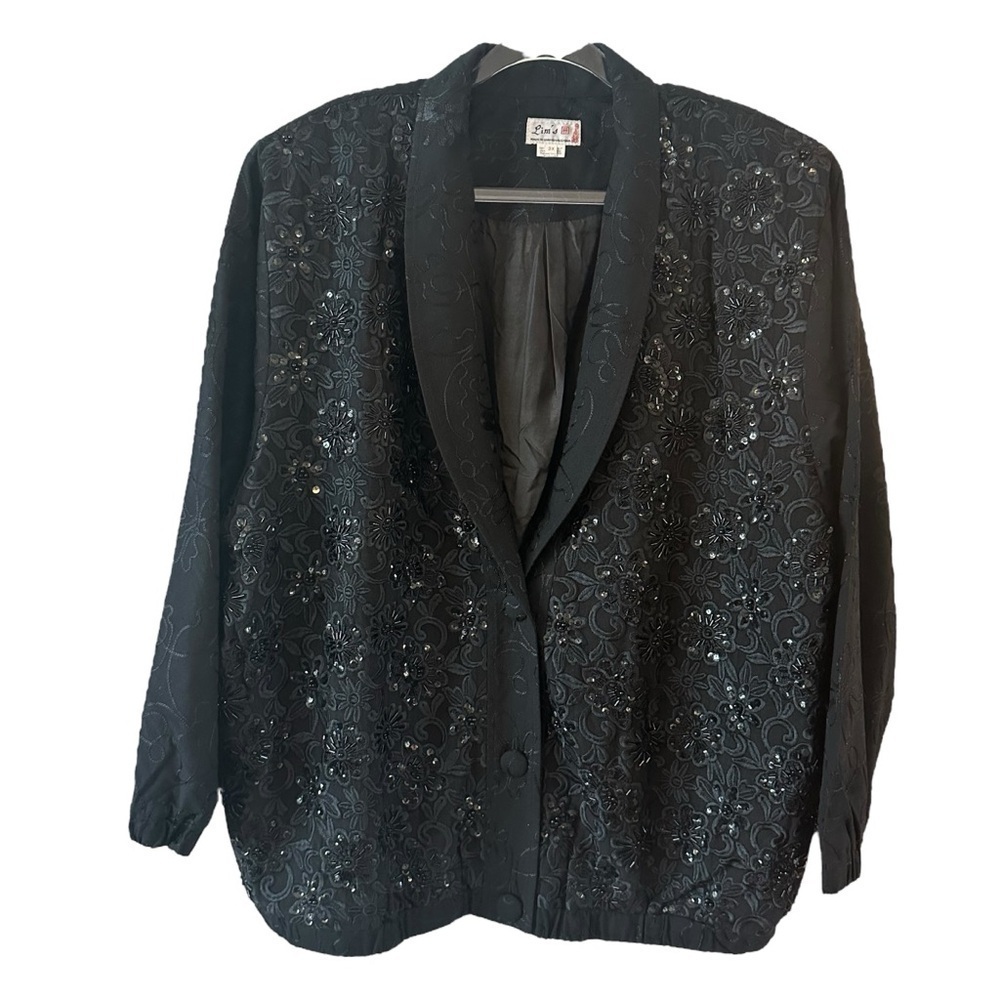 NWT Lim's vintage black 100% silk bomber style blazer beaded & embroidered